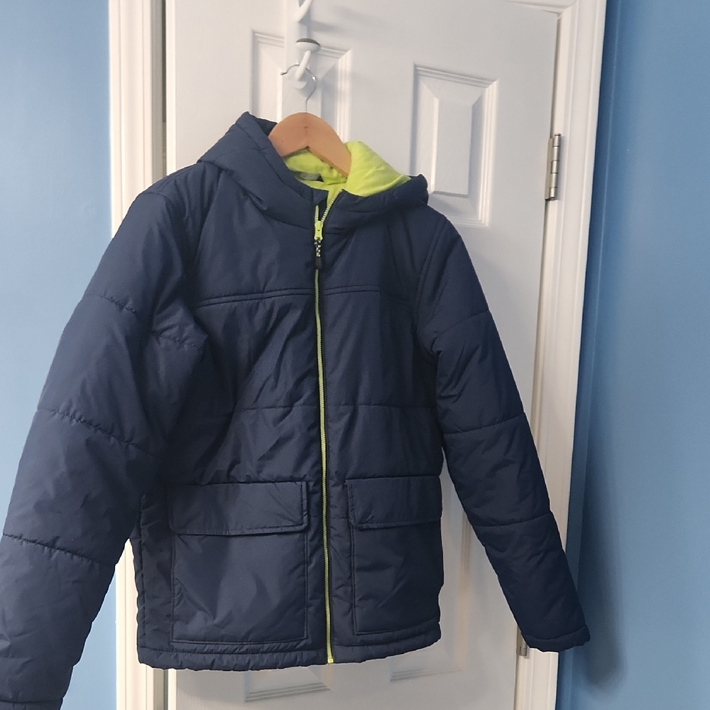 DSG Kids Puffer Jacket in Navy and Lime